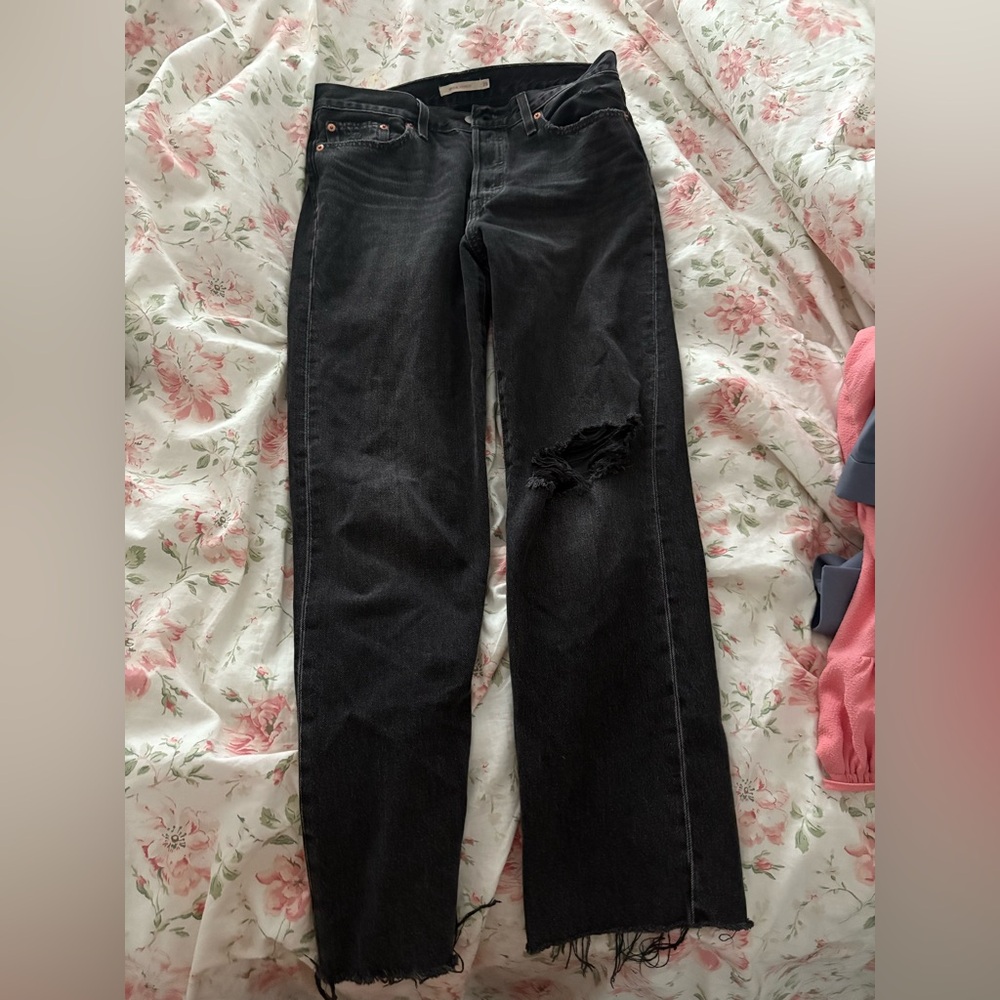 Levi's Black Distressed Straight Leg Jeans